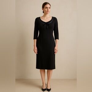 David Meister Vintage Black Midi Dress Size 10 Elegant Satin Trim Made in USA‎